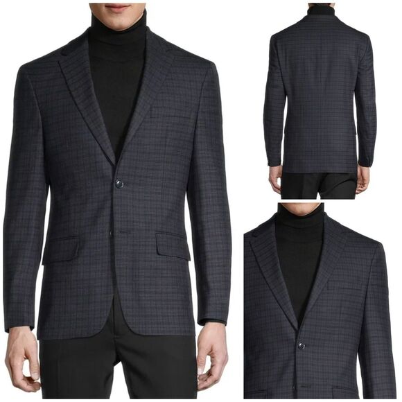 Tommy Hilfiger Modern-Fit Blue Check Plaid Wool Blazer Sport Coat Jacket 36R - Picture 1 of 8